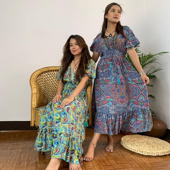 Paisley Print Half Butterfly Sleeves Midi Dress - Picture 14 of 14